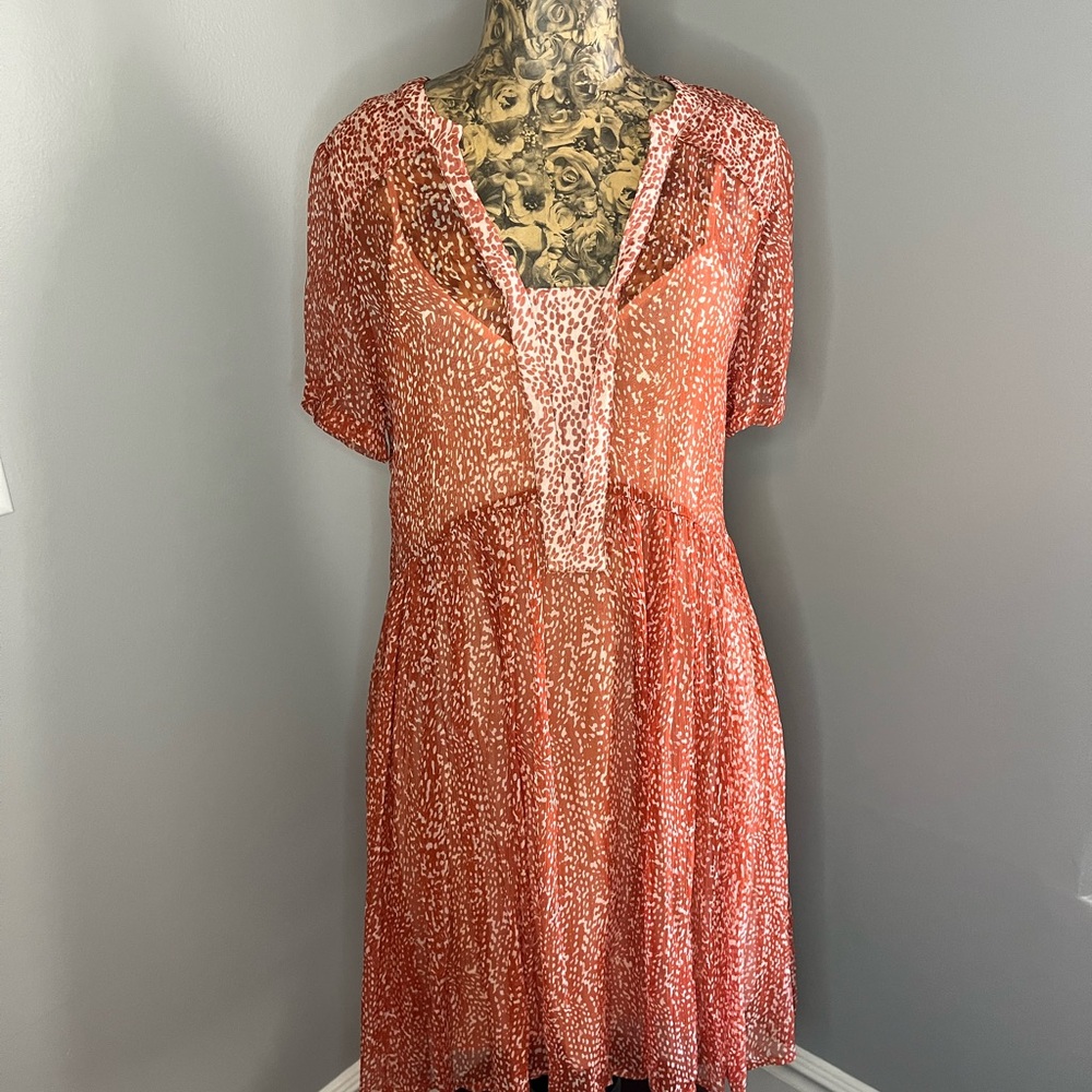 Anthropologie Pink Ruffled Tiered Babydoll Midi Dress